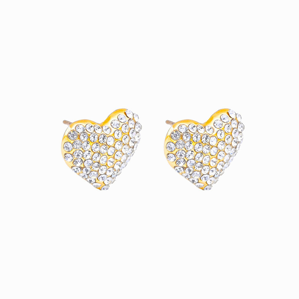 iLLASPARKZ Gold Dipped CZ Stone Paved Heart Stud Earrings