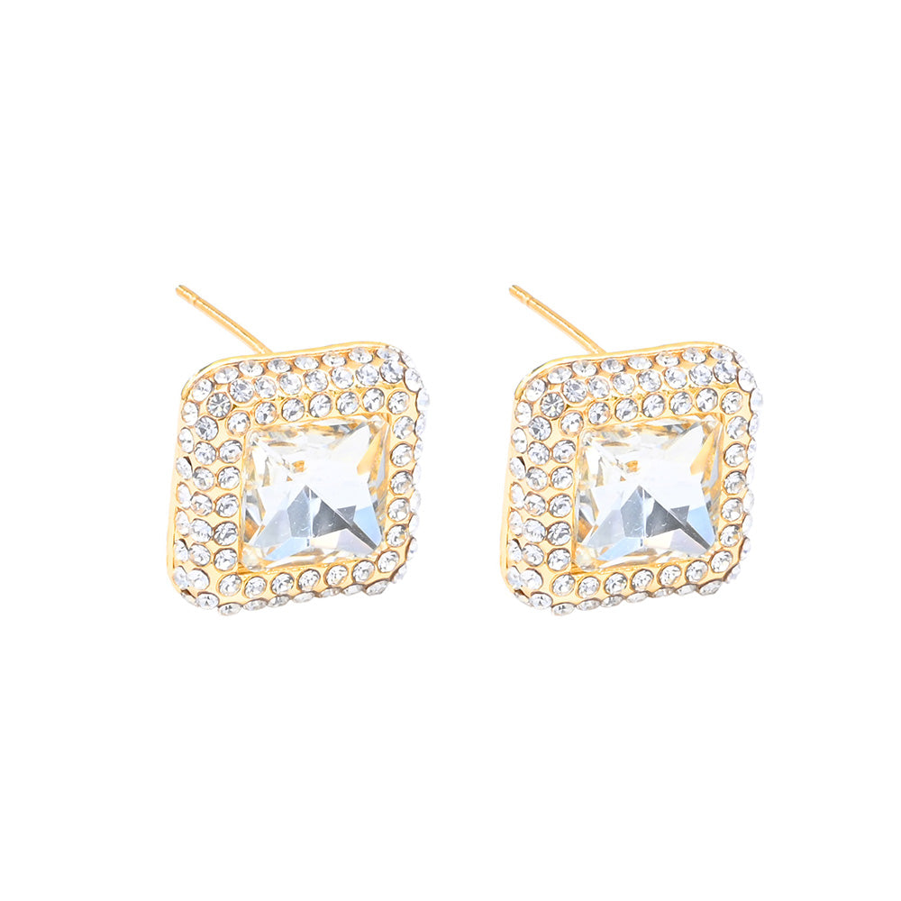 iLLASPARKZ Gold Dipped CZ Stone Square Stud Earrings