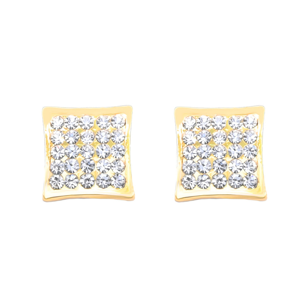 iLLASPARKZ Gold Dipped CZ Stone Paved Square Stud Earrings