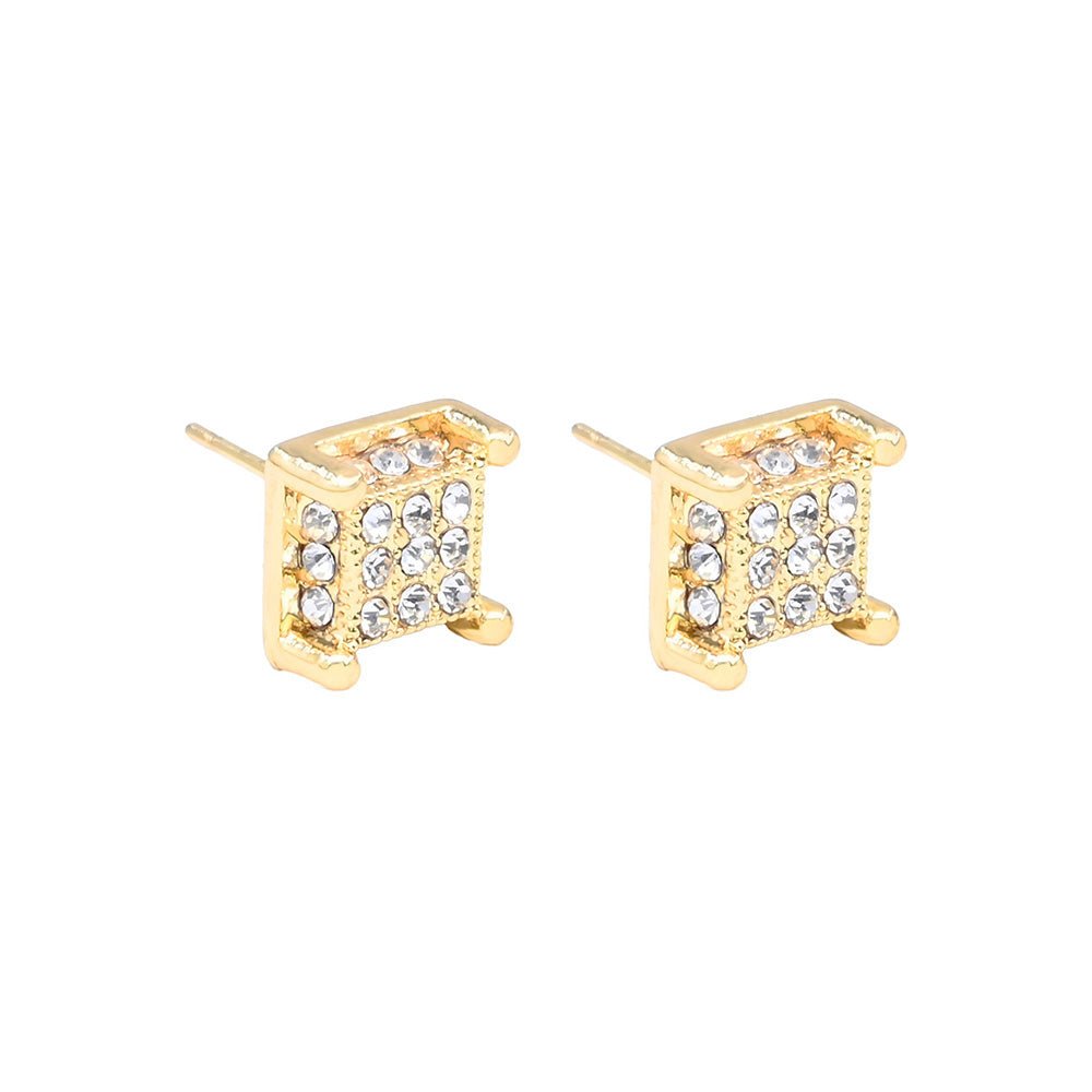 iLLASPARKZ Gold Dipped CZ Stone Paved Cushion Stud Earrings