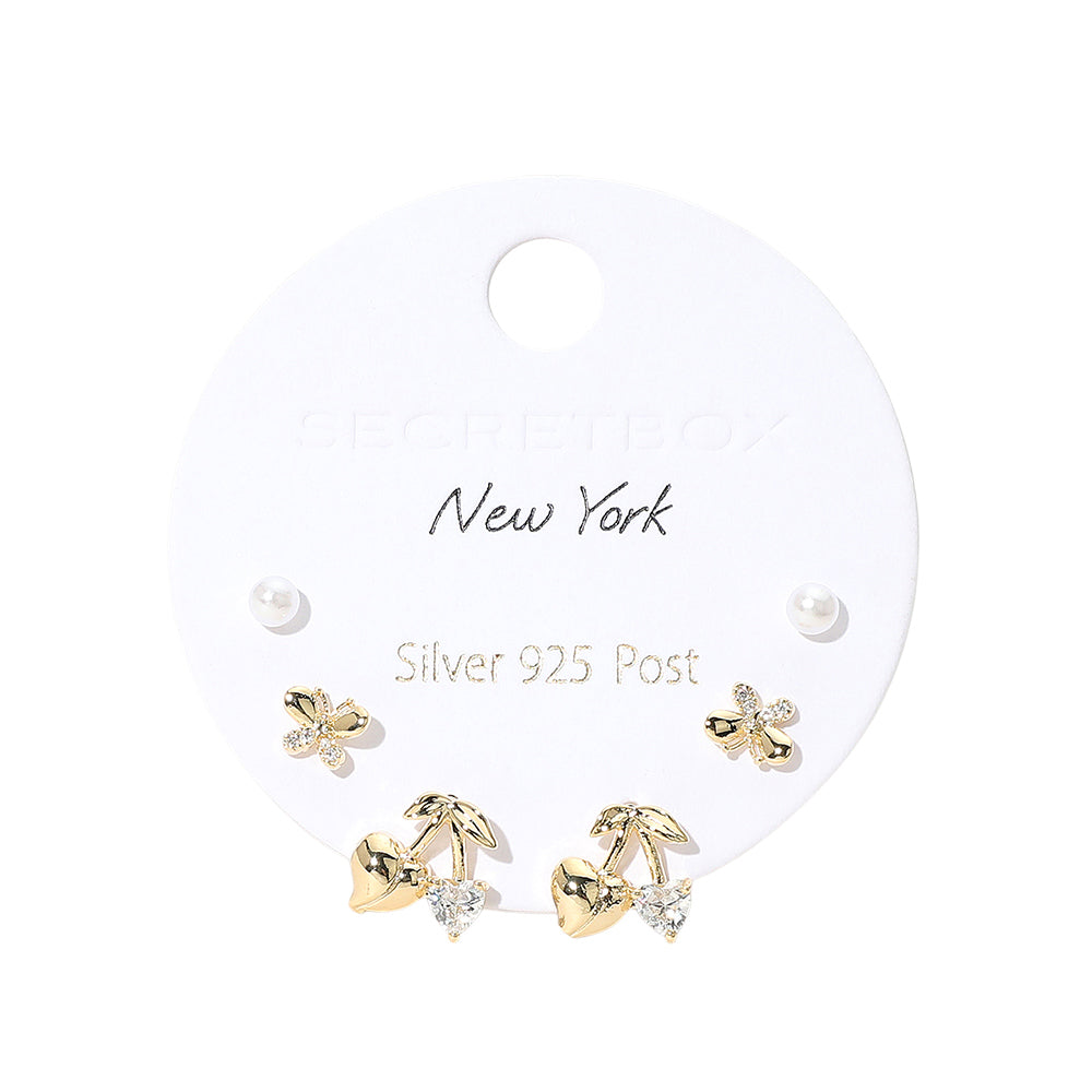iLLASPARKZ SECRET BOX_Pearl Butterfly Cherry Stud Earring Set