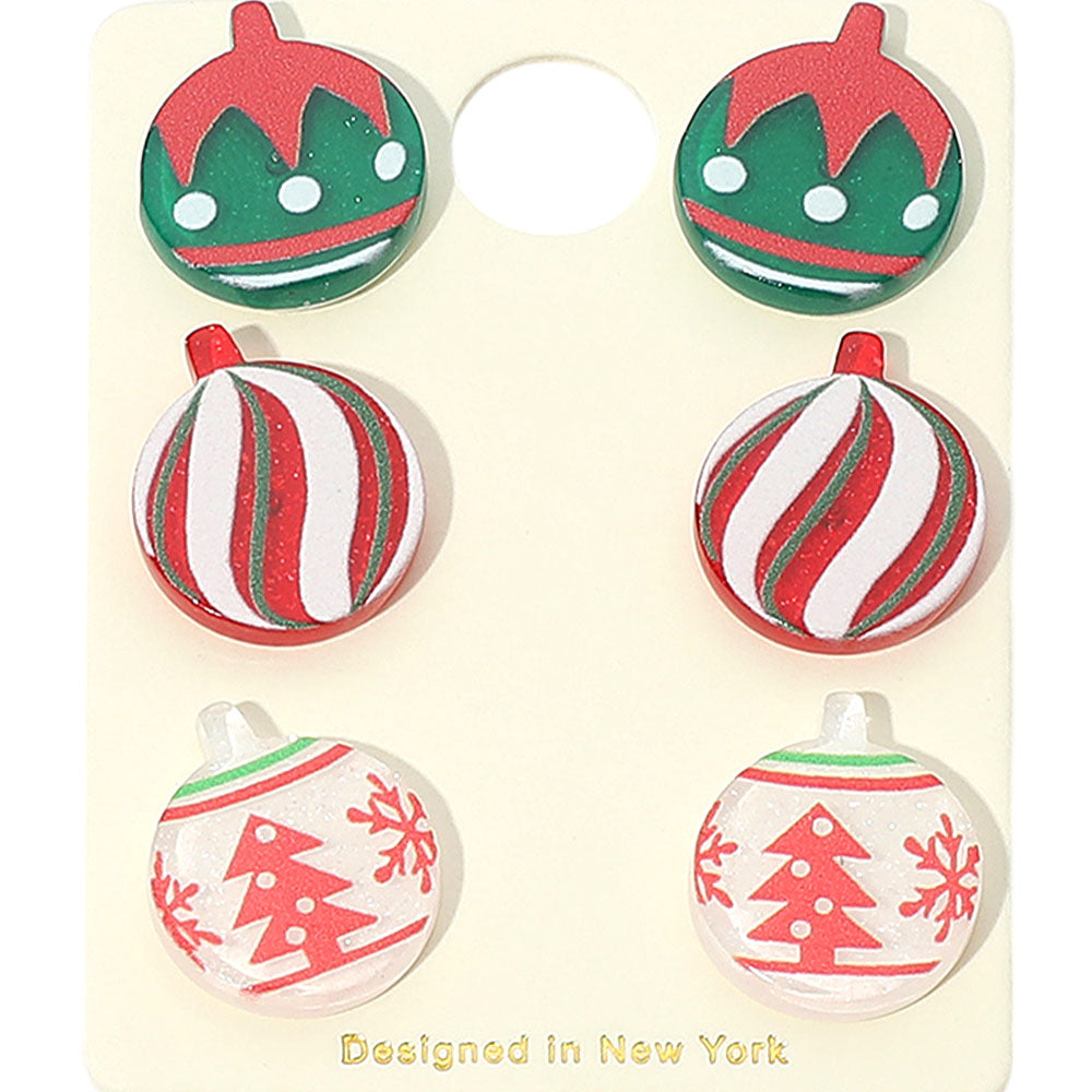 iLLASPARKZ 3Pairs - Christmas Ornament Stud Earring Set