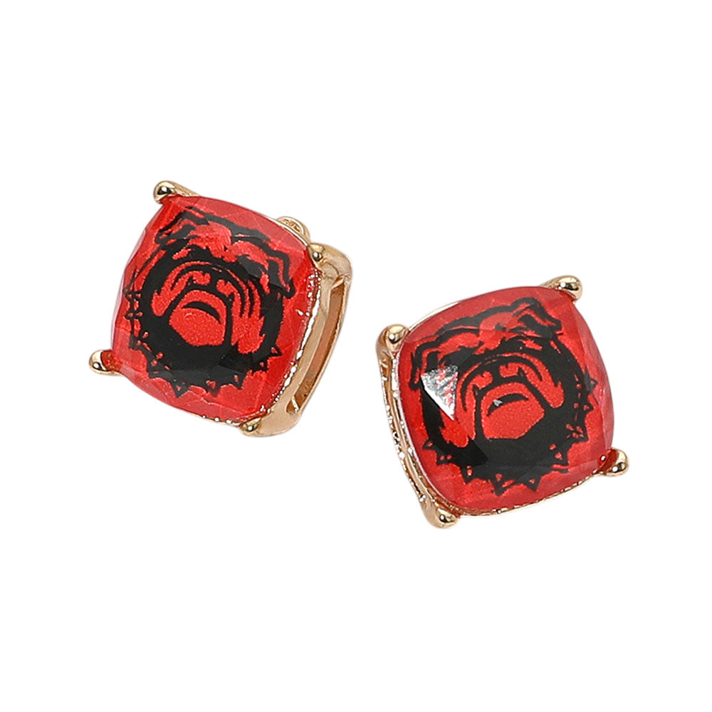 iLLASPARKZ Bulldog Printed Game Day Cushion Square Stud Earrings