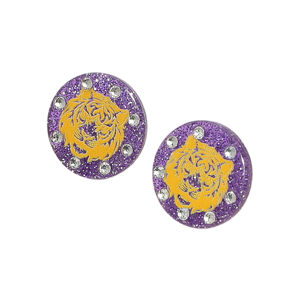 iLLASPARKZ Sparkle Accent Game Day Tiger Face Disc Stud Earrings