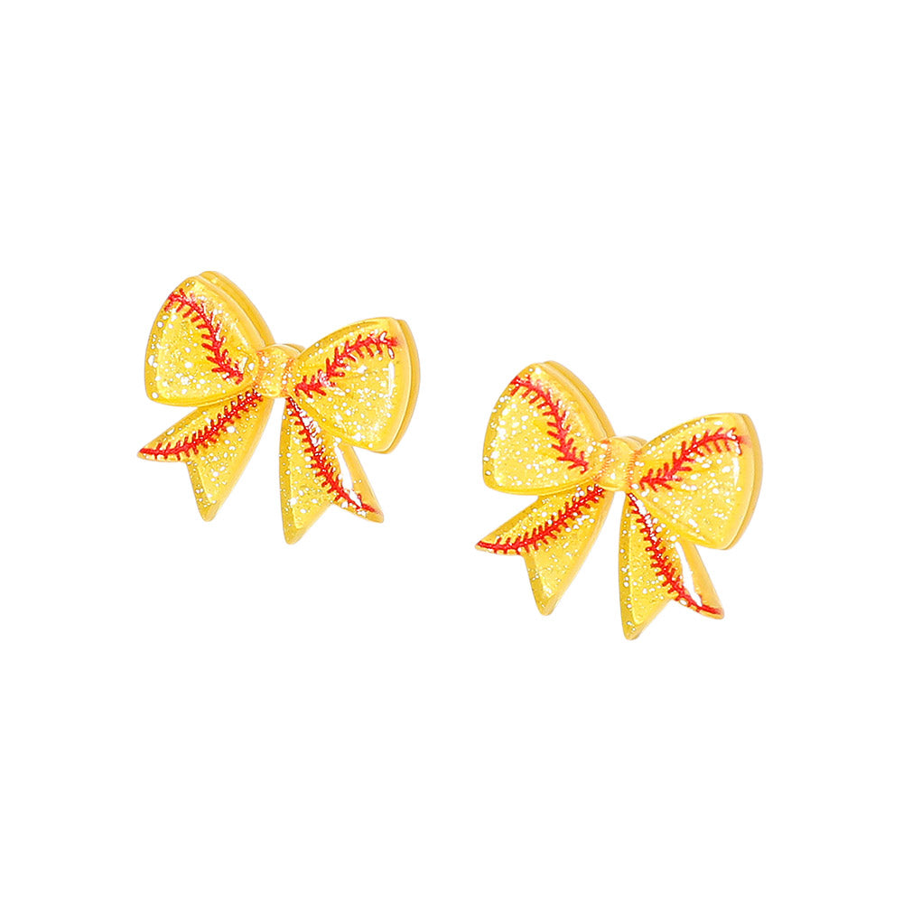 iLLASPARKZ Resin Softball Bow Stud Earrings