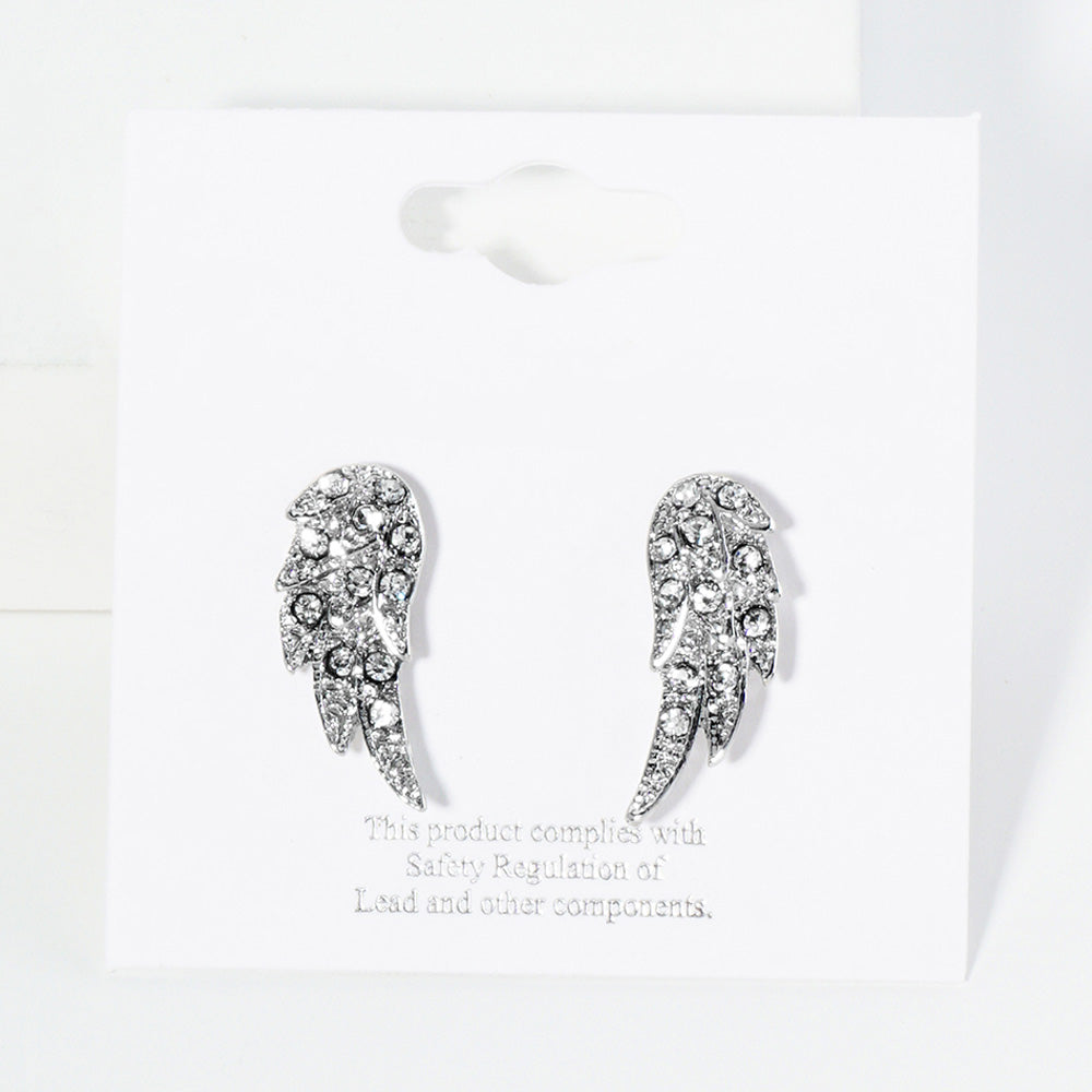 iLLASPARKZ Crystal Stone Paved Wing Stud Earrings