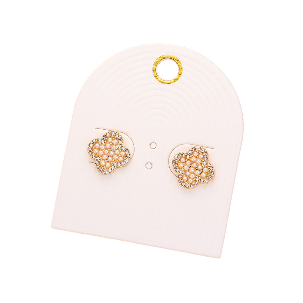 iLLASPARKZ Pearl Embellished Quatrefoil Stud Earrings
