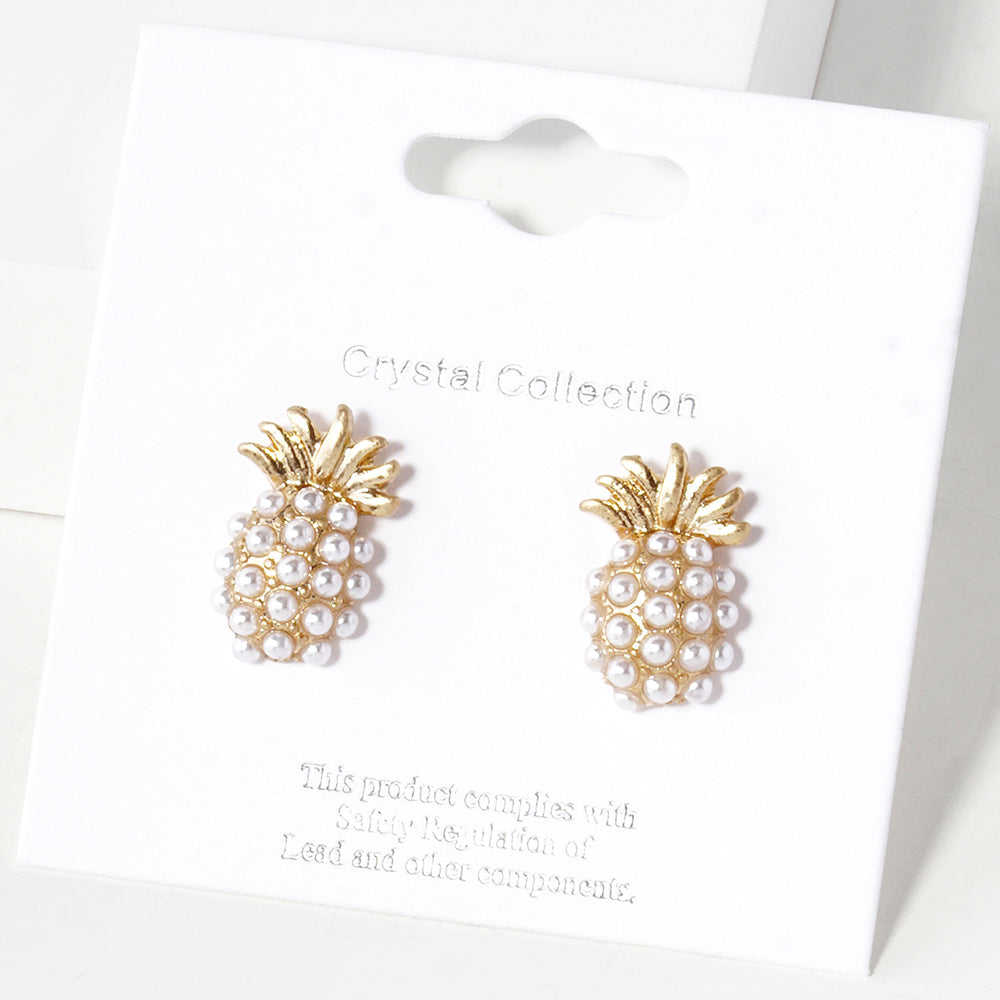 iLLASPARKZ Pearl Pave Pineapple Stud Earrings