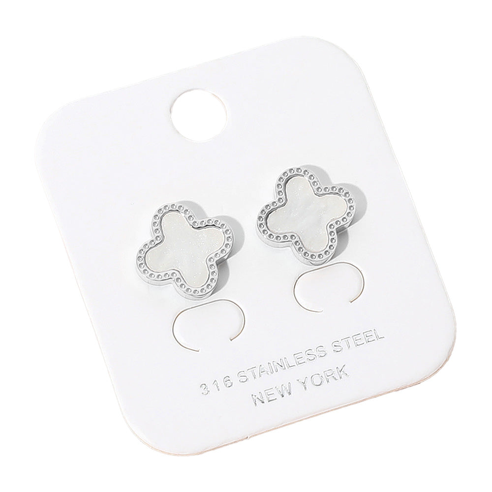 iLLASPARKZ Stainless Steel Mother of Pearl Quatrefoil Stud Earrings