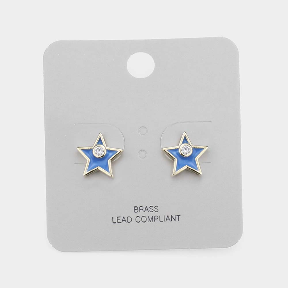 iLLASPARKZ Brass Metal Rhinestone Star Stud Earrings