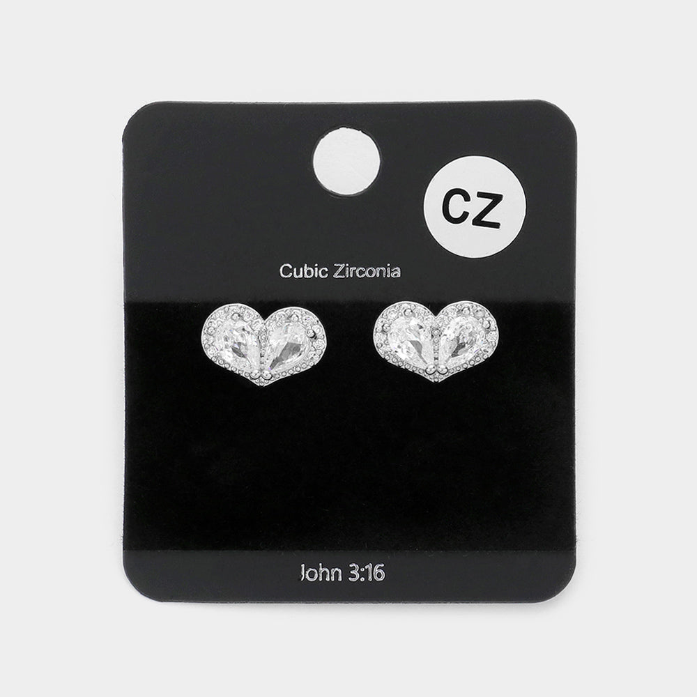 iLLASPARKZ CZ Teardrop Accented Heart Stud Evening Earrings