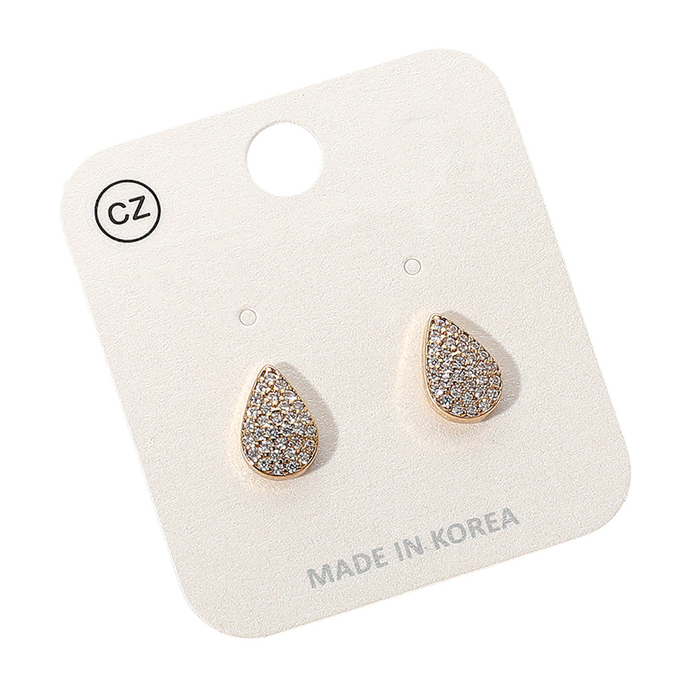 iLLASPARKZ Stainless Steel CZ Stone Paved Teardrop Stud Earrings