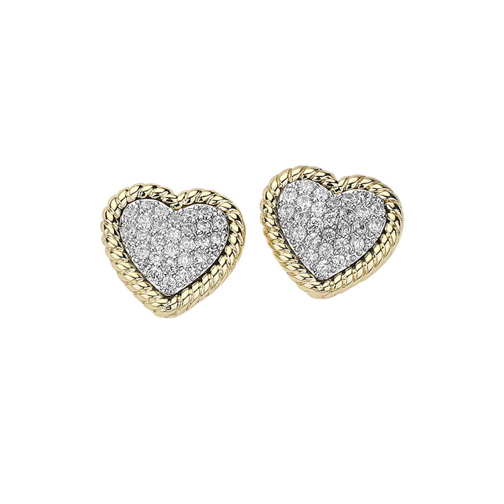 iLLASPARKZ 14k Gold Plated CZ Stone Paved Heart Stud Earrings