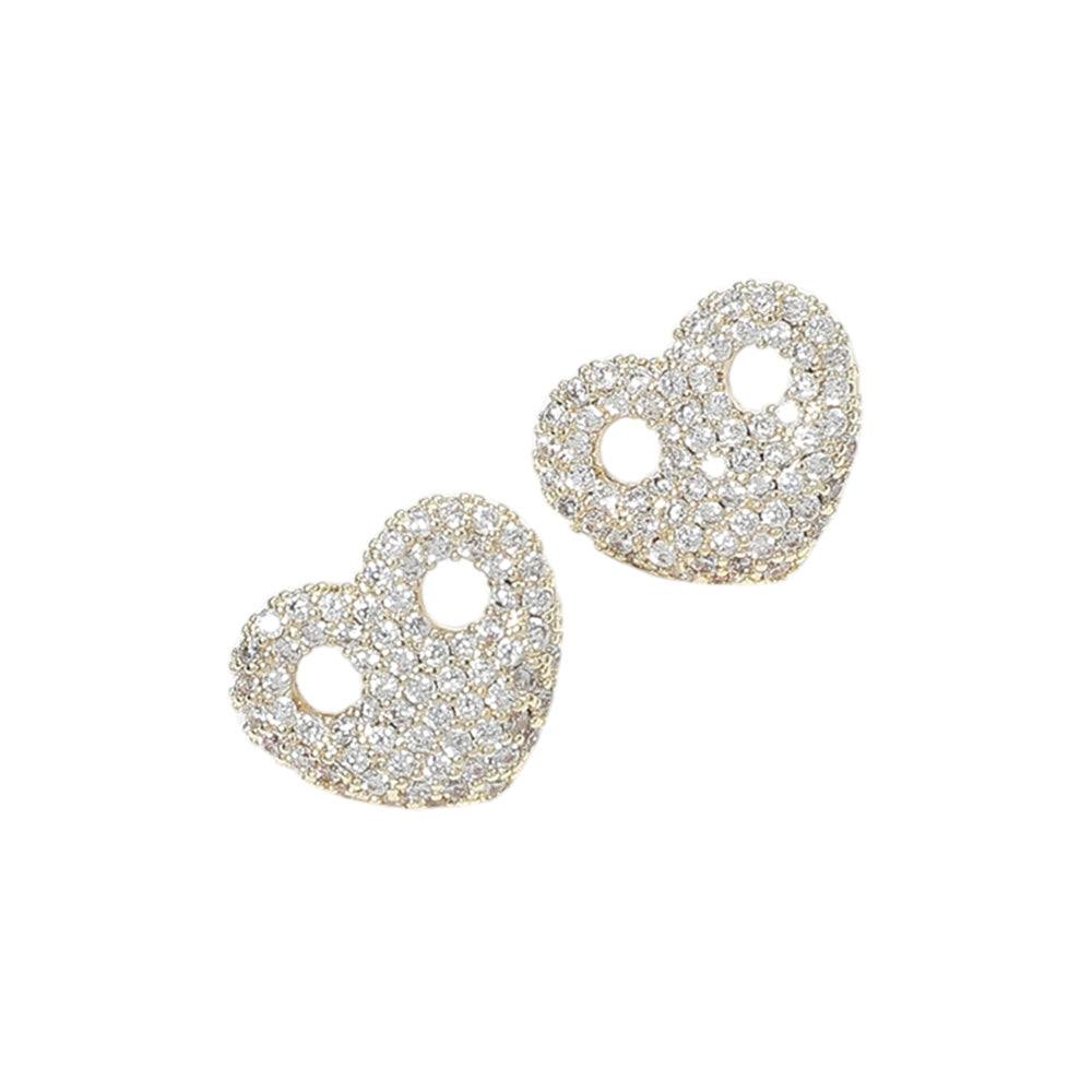 iLLASPARKZ 14K Gold Plated CZ Stone Paved Heart Mariner Link Stud Earrings