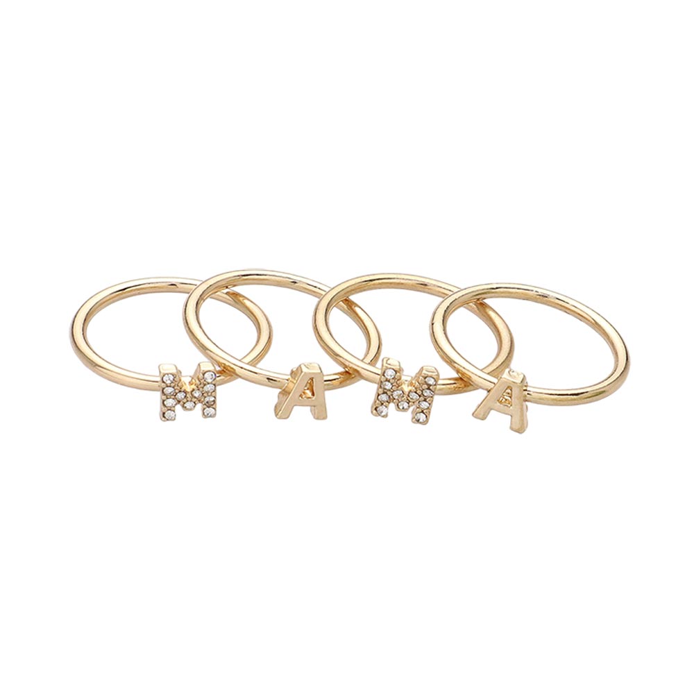 iLLASPARKZ 4PCS - MAMA Rhinestone Embellished Message Rings