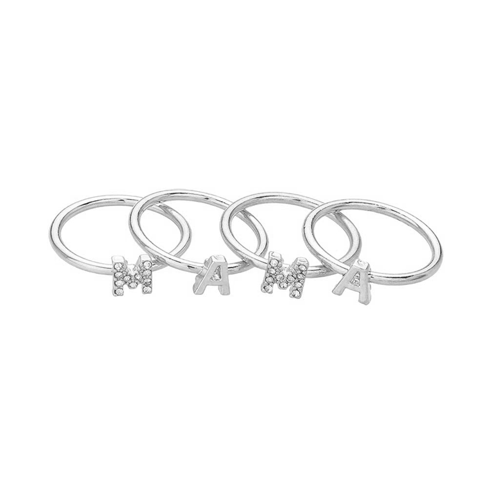 iLLASPARKZ 4PCS - MAMA Rhinestone Embellished Message Rings
