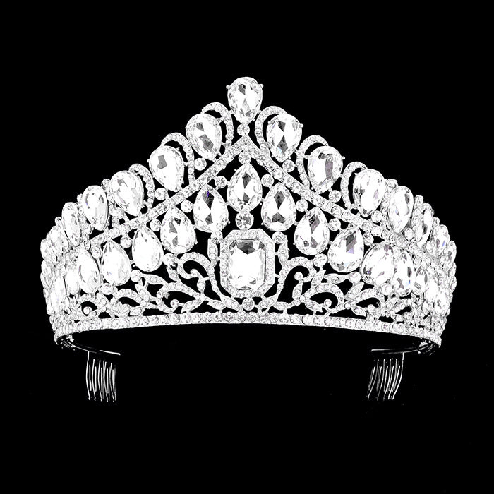 iLLASPARKZ Crystal Teardrop Rhinestone Pave Leaves Pageant Tiara