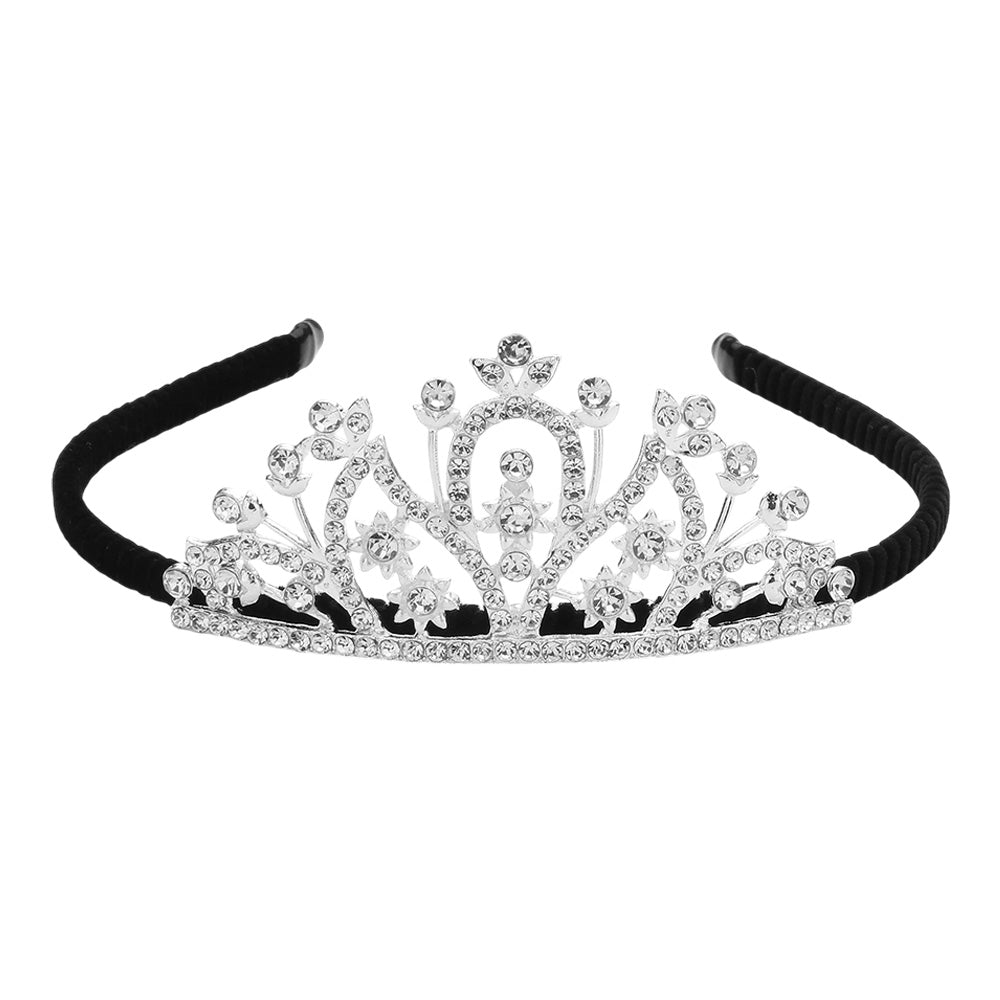 iLLASPARKZ Rhinestone Paved Flower Pointed Princess Tiara