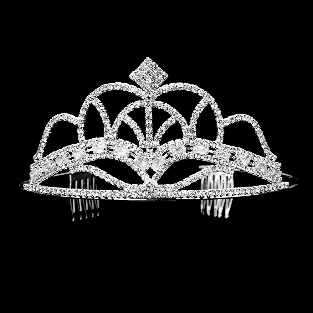 iLLASPARKZ Rhinestone Pave Square Accented Princess Tiara