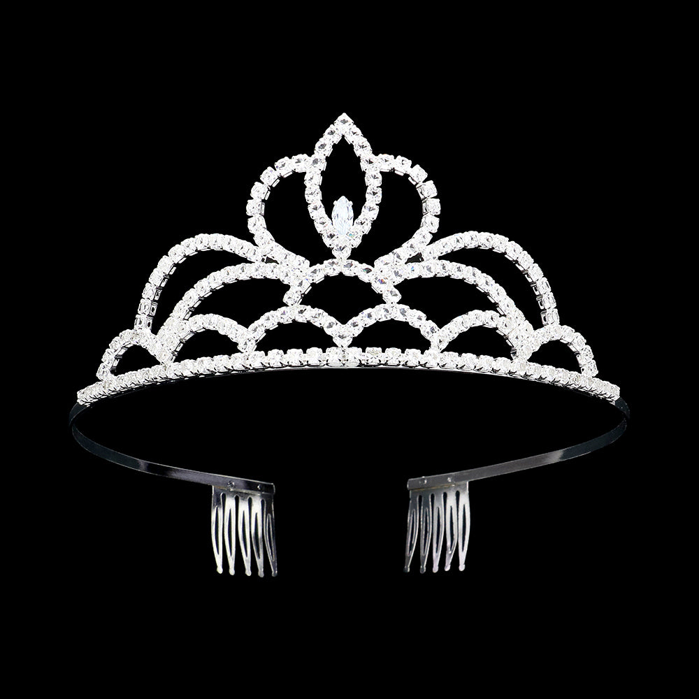 iLLASPARKZ Marquise Stone Cluster Pointed Rhinestone Paved Princess Tiara