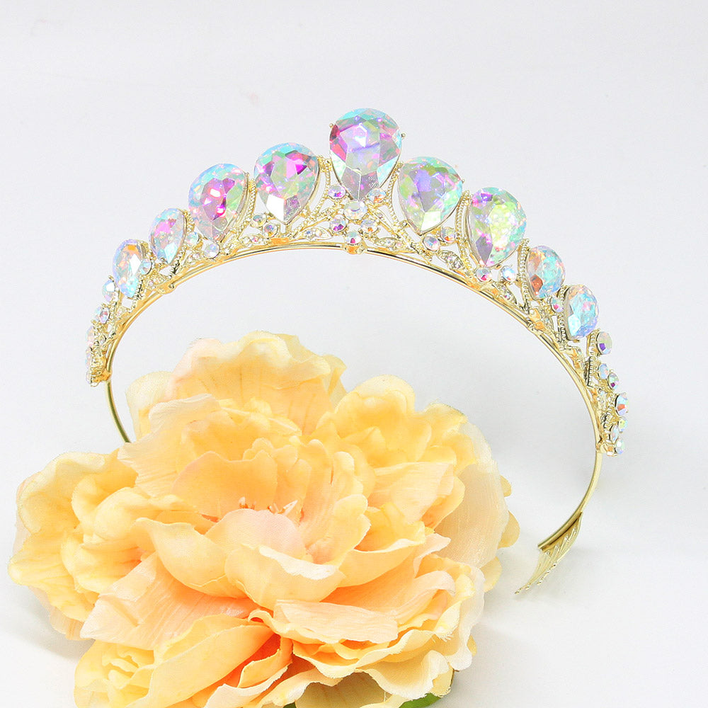 iLLASPARKZ Crystal Glass Teardrop Cluster Princess Tiara