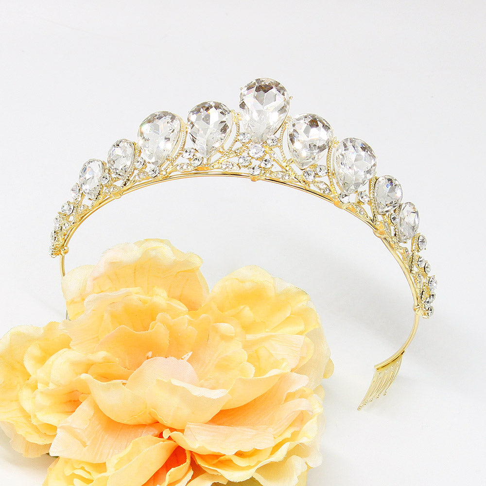 iLLASPARKZ Crystal Glass Teardrop Cluster Princess Tiara