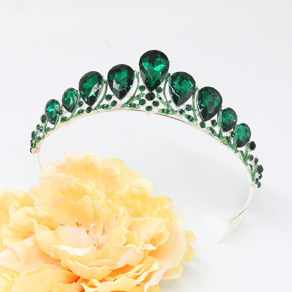 iLLASPARKZ Crystal Glass Teardrop Cluster Princess Tiara