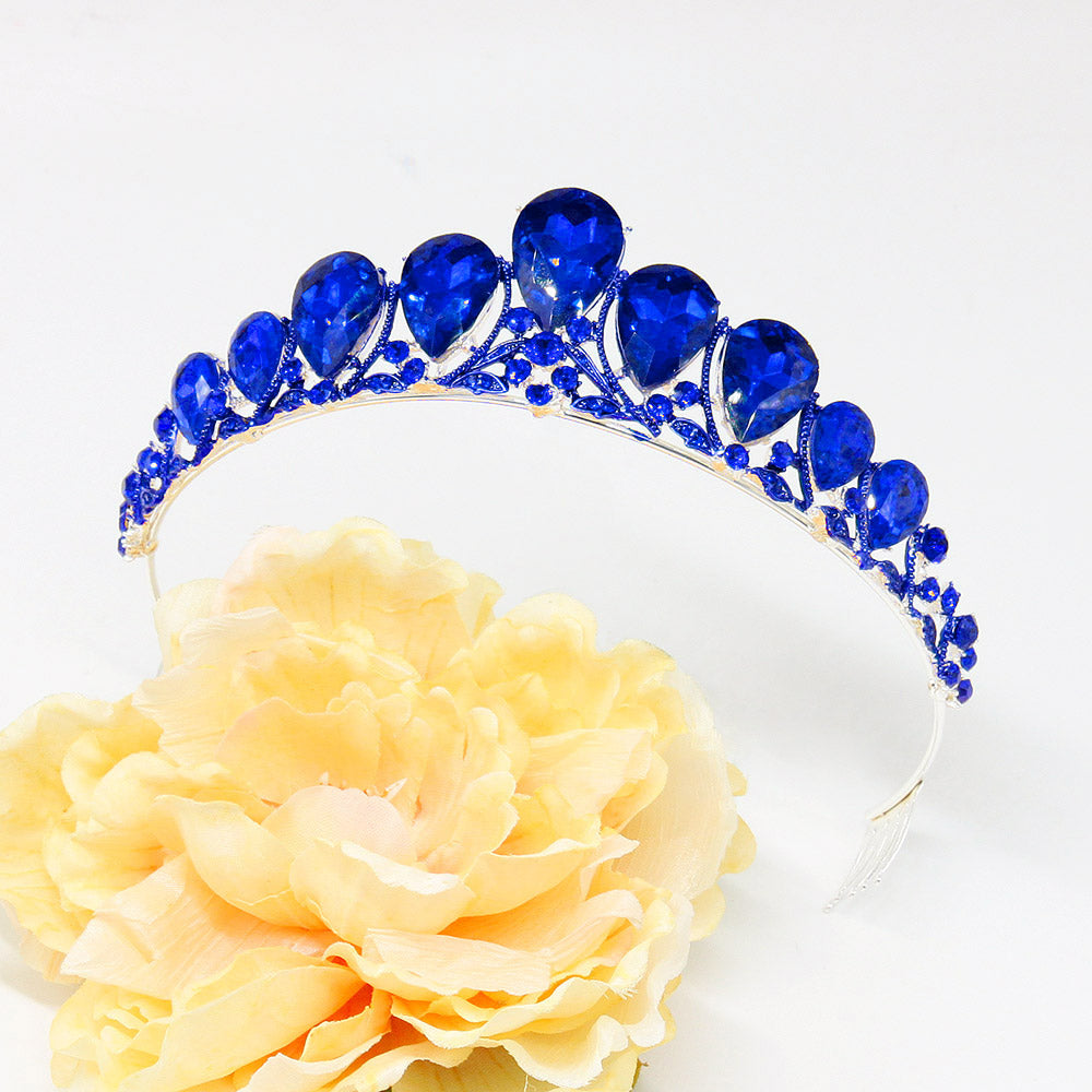 iLLASPARKZ Crystal Glass Teardrop Cluster Princess Tiara