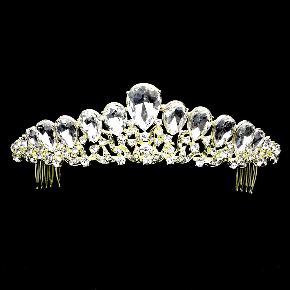 iLLASPARKZ Teardrop Crystal Rhinestone Pave Princess Tiara