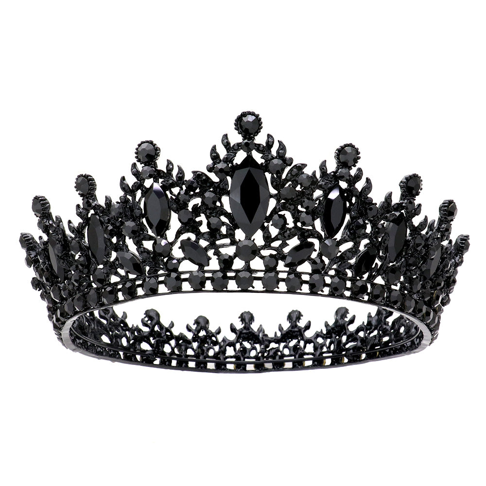 iLLASPARKZ Marquise Stone Accented Leaf Detail Crown Queen Tiara