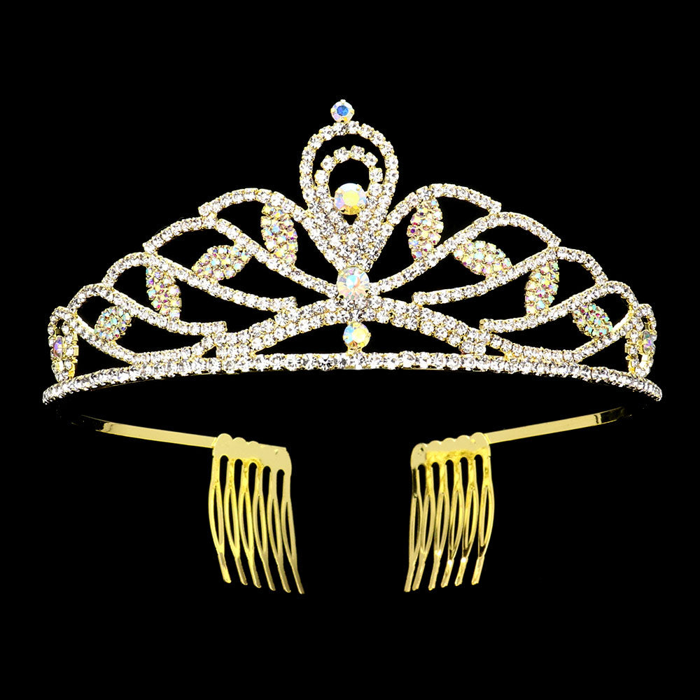 iLLASPARKZ Triple Round Stone Pointed Princess Tiara