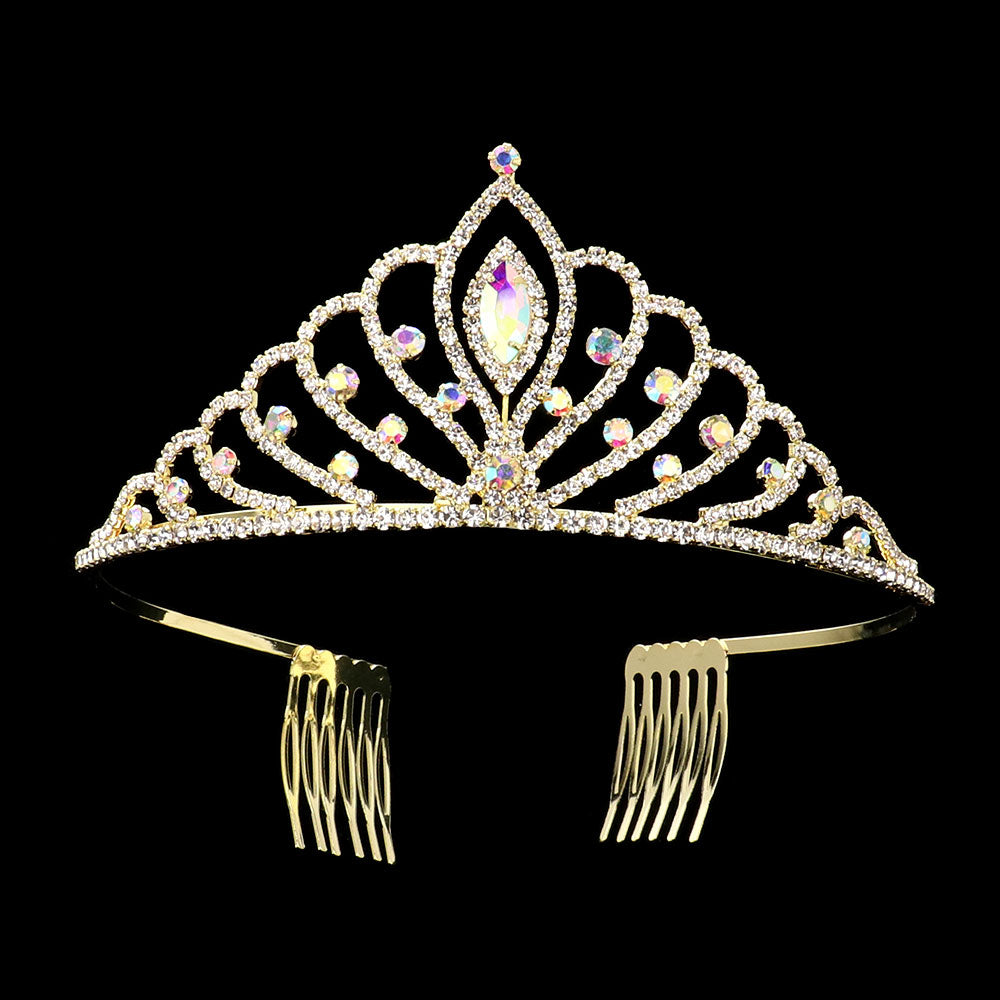 iLLASPARKZ Marquise Stone Pointed Rhinestone Paved Princess Tiara