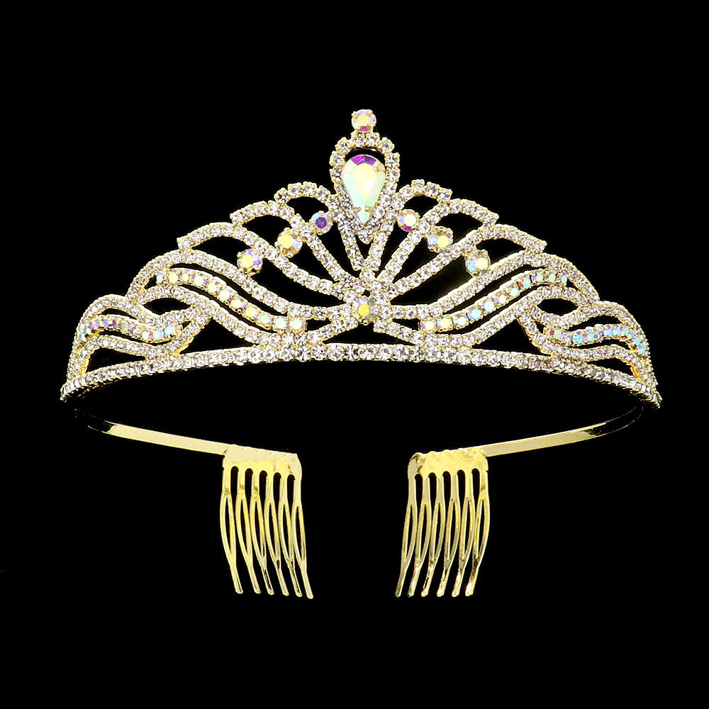 iLLASPARKZ Teardrop Stone Pointed Rhinestone Paved Princess Tiara