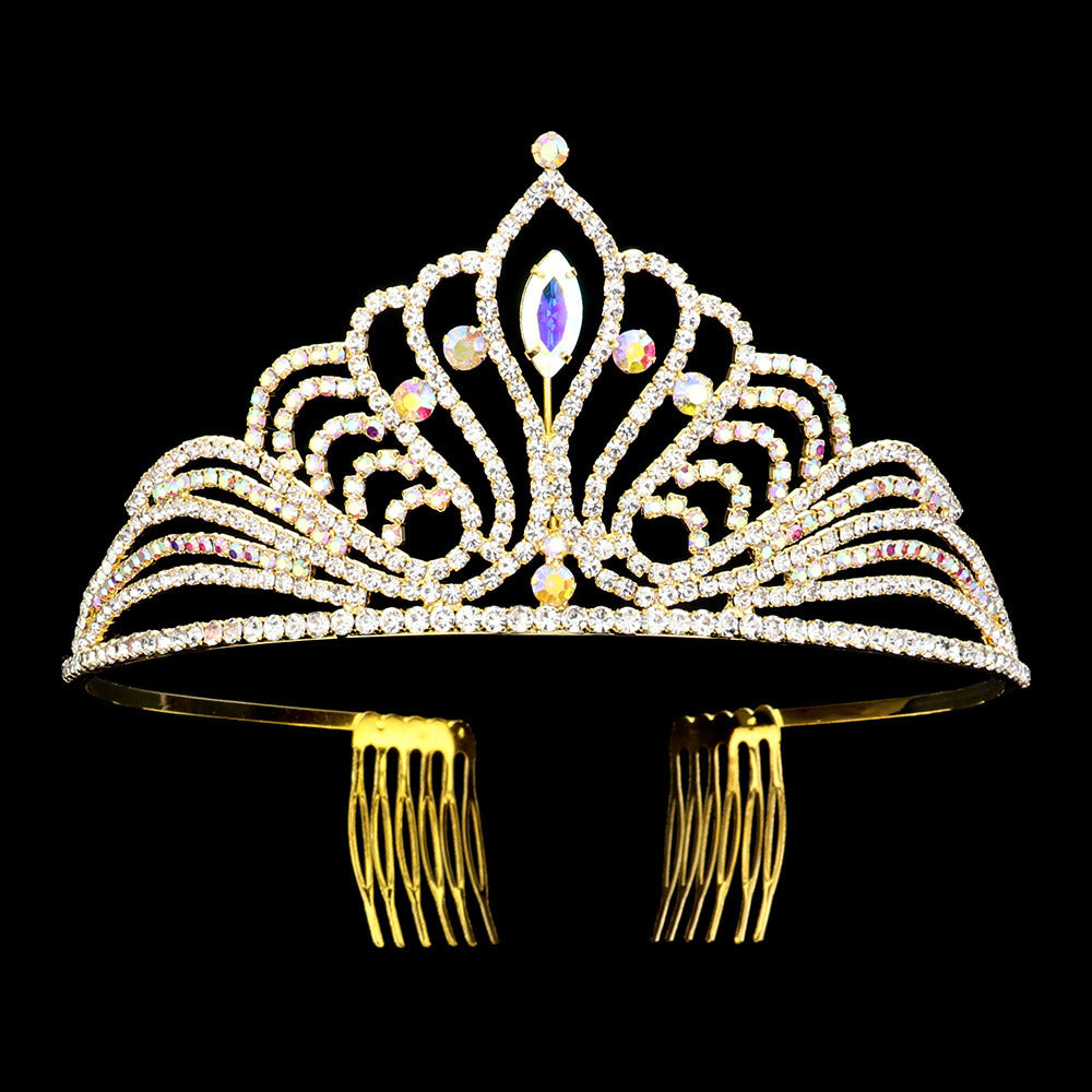 iLLASPARKZ Marquise Stone Accented Rhinestone Paved Princess Tiara