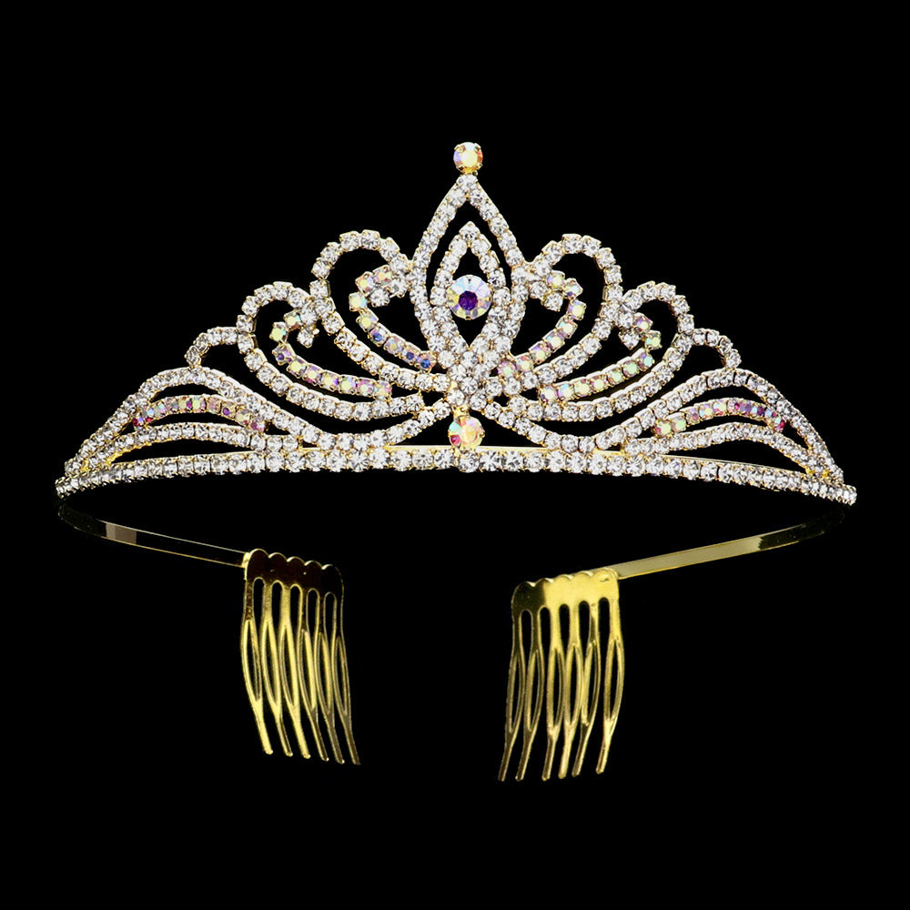 iLLASPARKZ Round Stone Pointed Rhinestone Paved Princess Tiara
