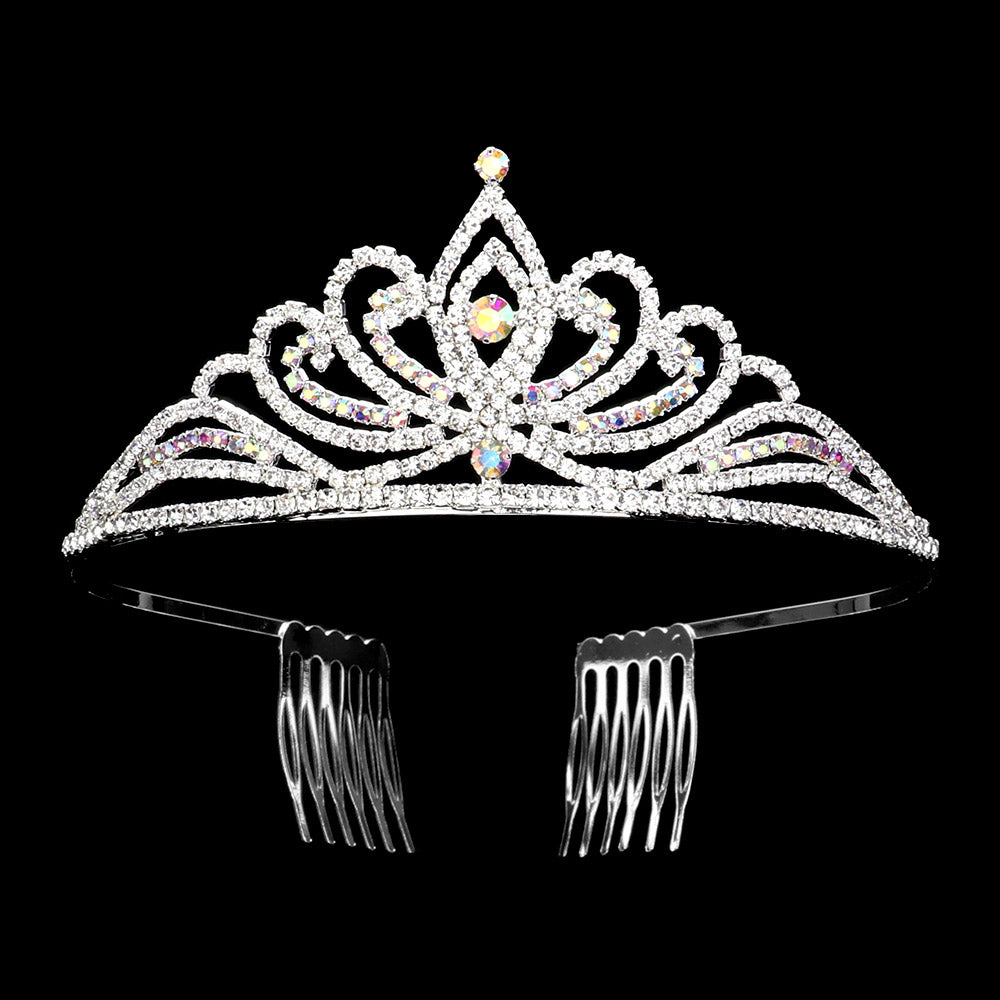 iLLASPARKZ Round Stone Pointed Rhinestone Paved Princess Tiara
