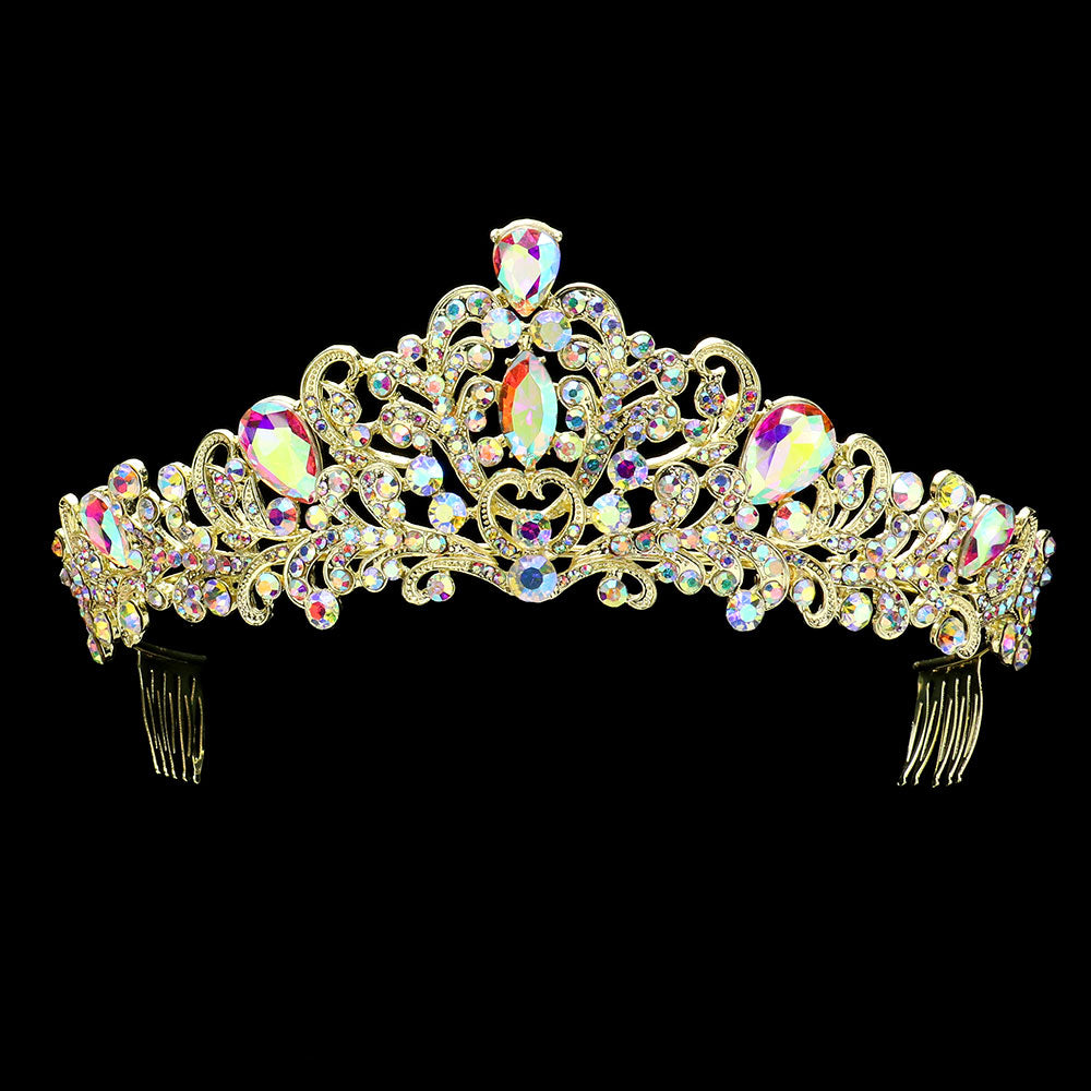 iLLASPARKZ Marquise Teardrop Stone Cluster Queen Tiara