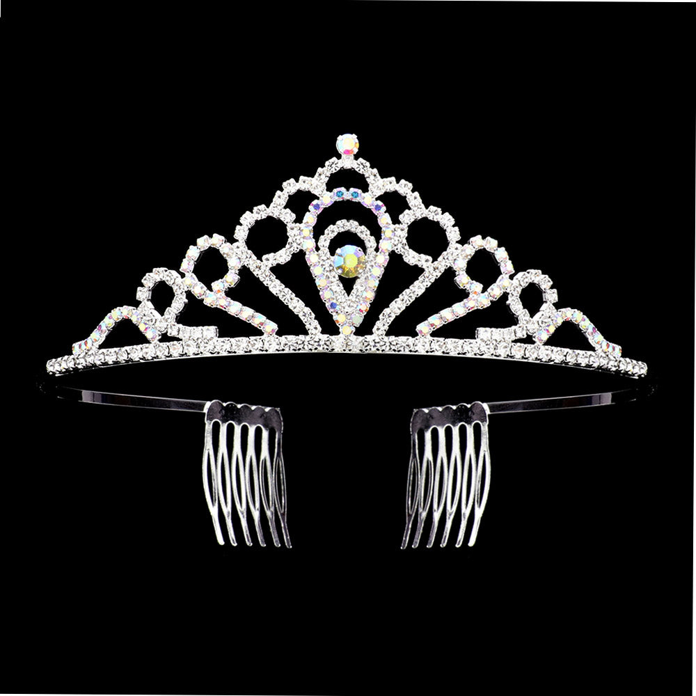 iLLASPARKZ Round Stone Pointed Rhinestone Paved Princess Tiara
