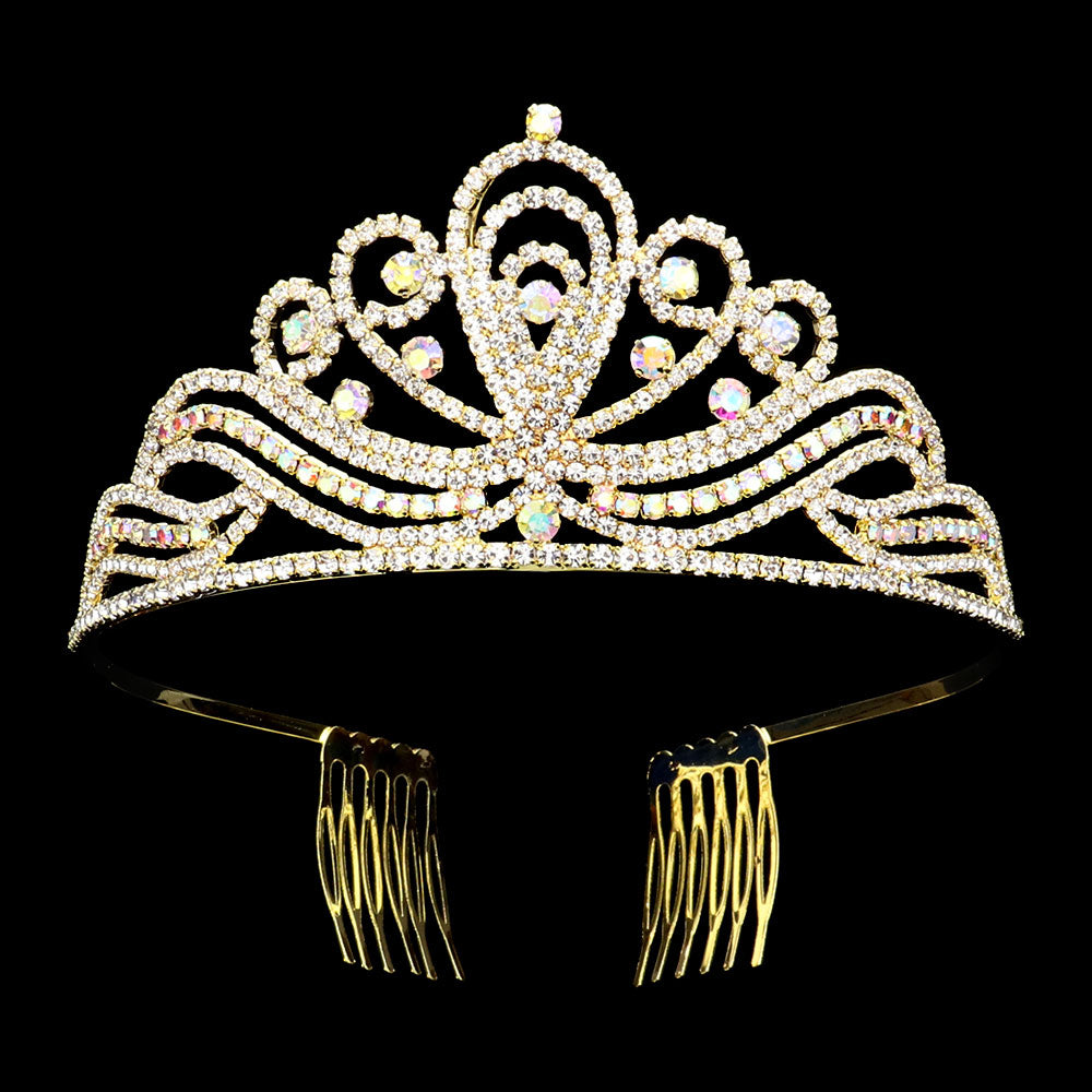iLLASPARKZ Round Stone Pointed Rhinestone Paved Princess Tiara