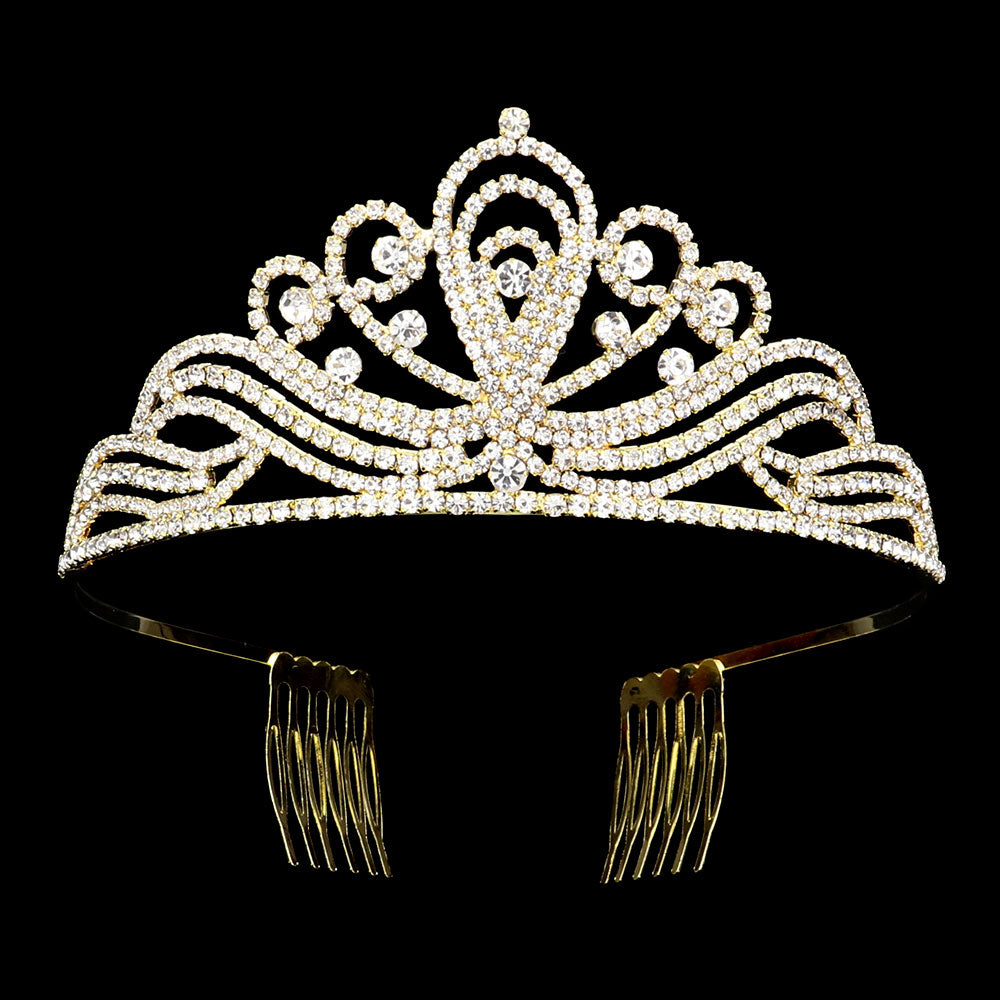 iLLASPARKZ Round Stone Pointed Rhinestone Paved Princess Tiara