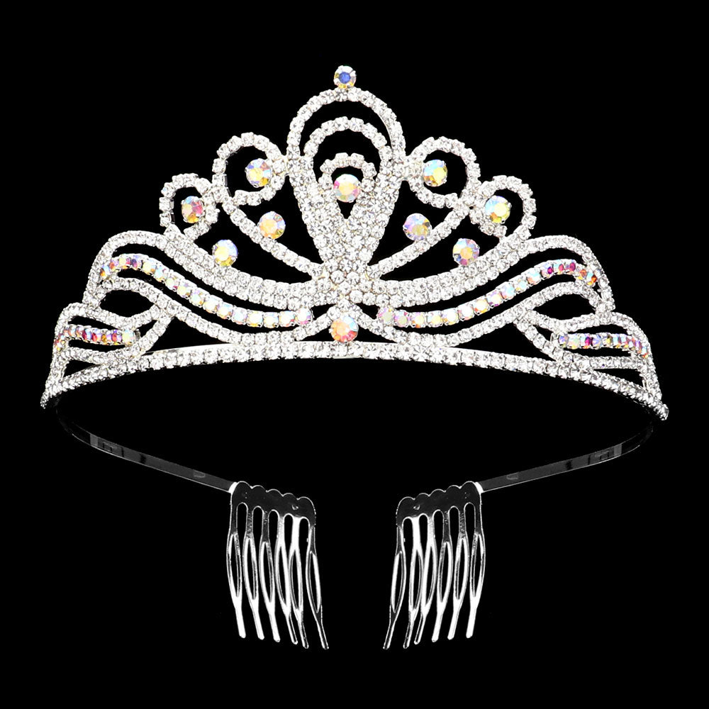 iLLASPARKZ Round Stone Pointed Rhinestone Paved Princess Tiara