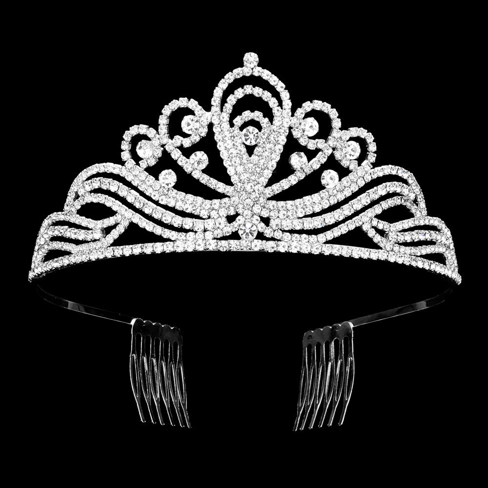 iLLASPARKZ Round Stone Pointed Rhinestone Paved Princess Tiara