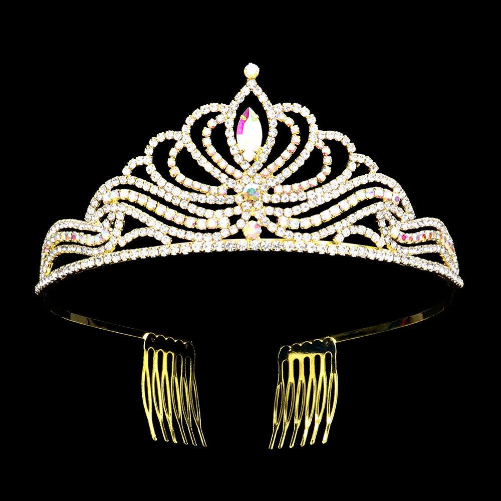 iLLASPARKZ Marquise Stone Pointed Rhinestone Paved Princess Tiara