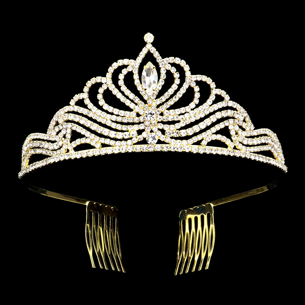iLLASPARKZ Marquise Stone Pointed Rhinestone Paved Princess Tiara