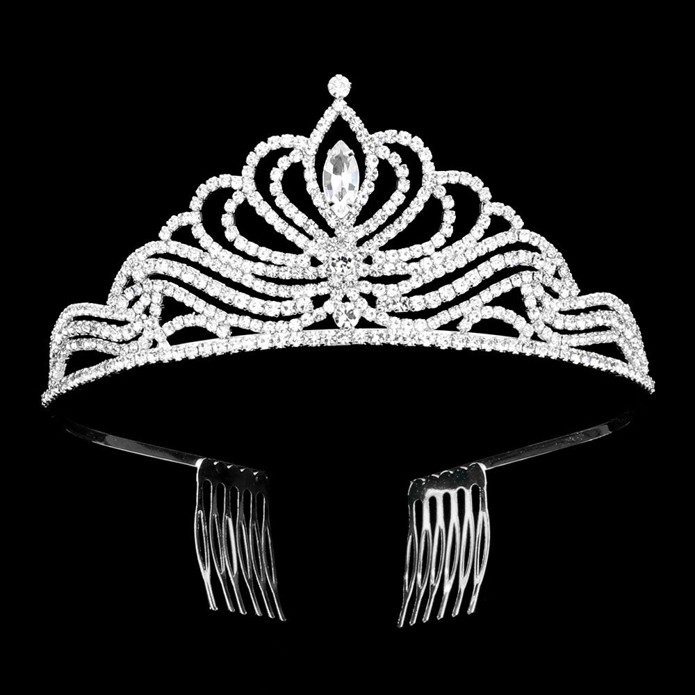 iLLASPARKZ Marquise Stone Pointed Rhinestone Paved Princess Tiara
