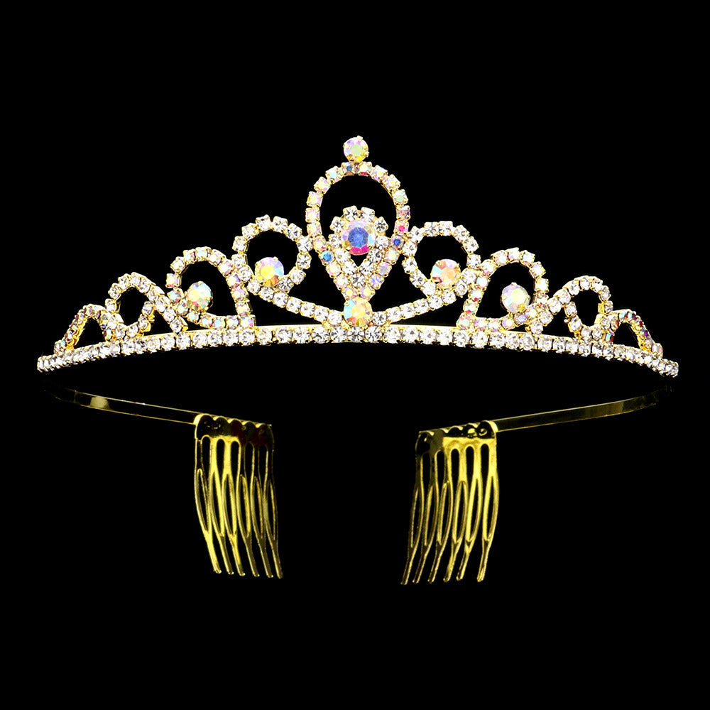 iLLASPARKZ Round Stone Pointed Rhinestone Paved Princess Tiara