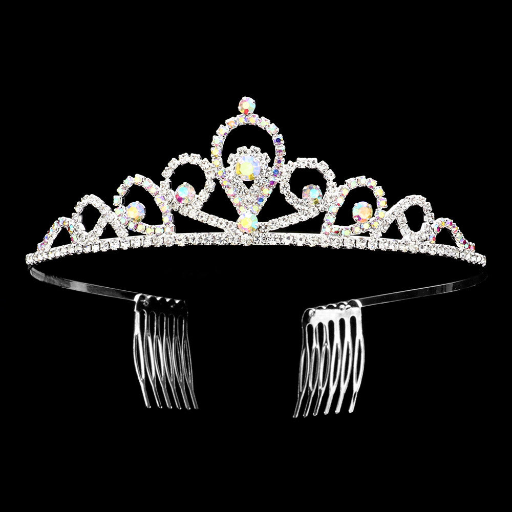 iLLASPARKZ Round Stone Pointed Rhinestone Paved Princess Tiara