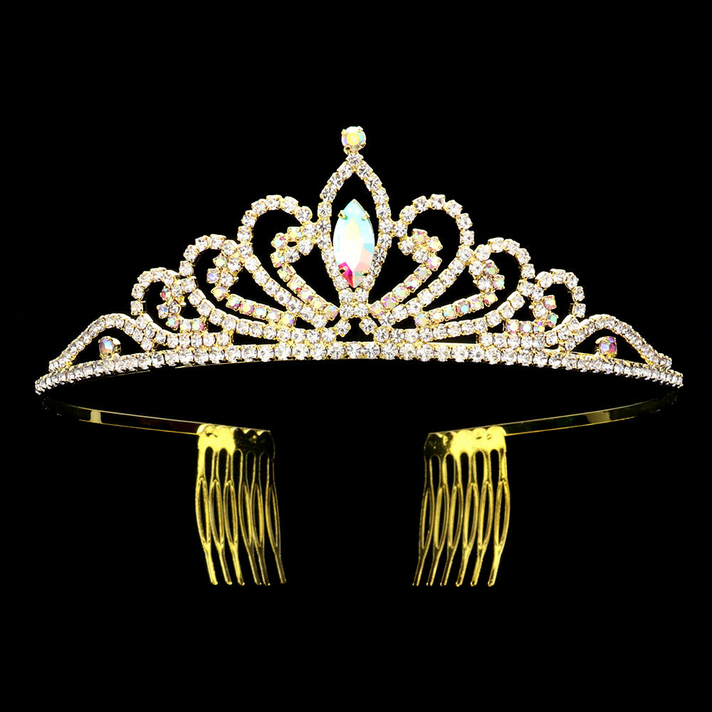 iLLASPARKZ Marquise Stone Pointed Rhinestone Paved Princess Tiara