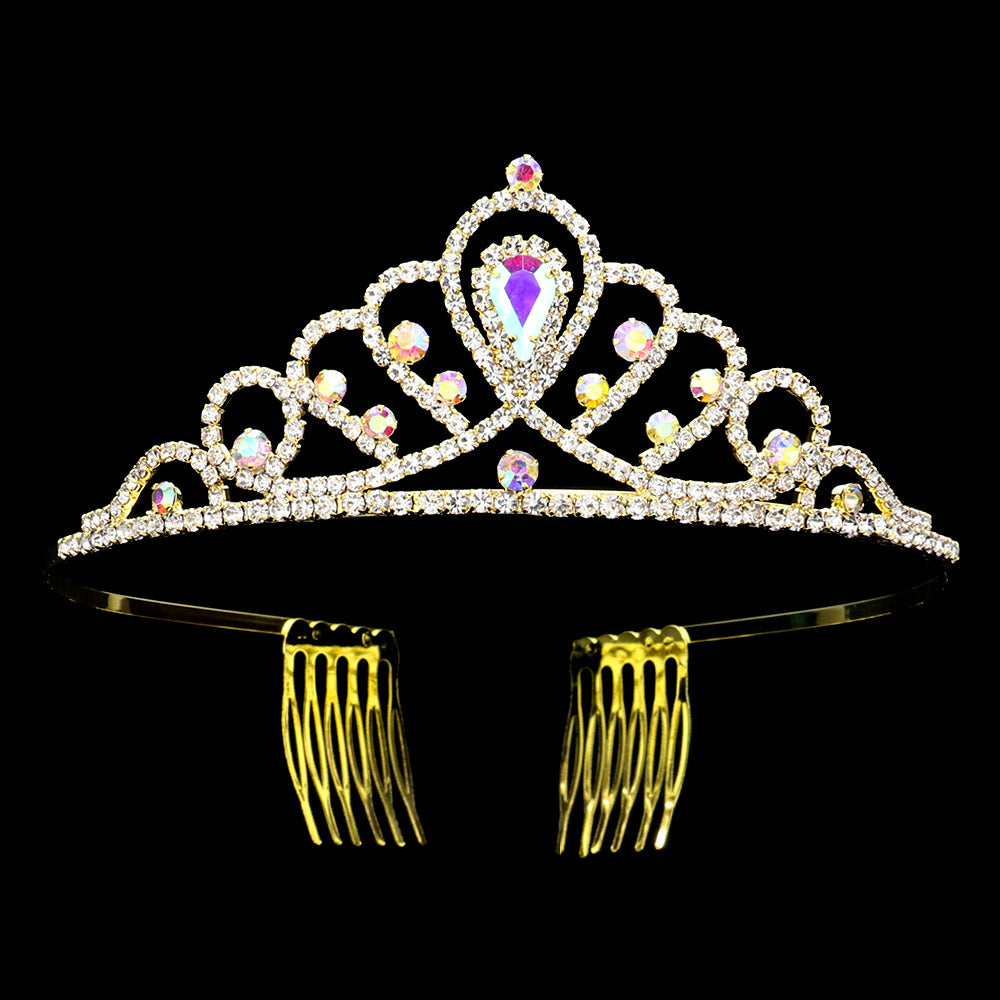 iLLASPARKZ Teardrop Stone Pointed Rhinestone Paved Princess Tiara