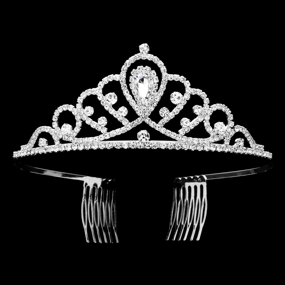 iLLASPARKZ Teardrop Stone Pointed Rhinestone Paved Princess Tiara